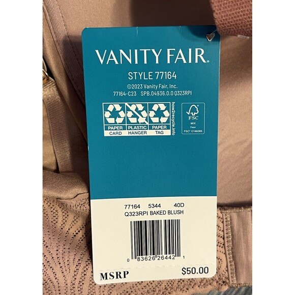 Vanity Fair Bra Size 40D Style 77164 Effortless Wireless Baked Blush Pink - Picture 6 of 11